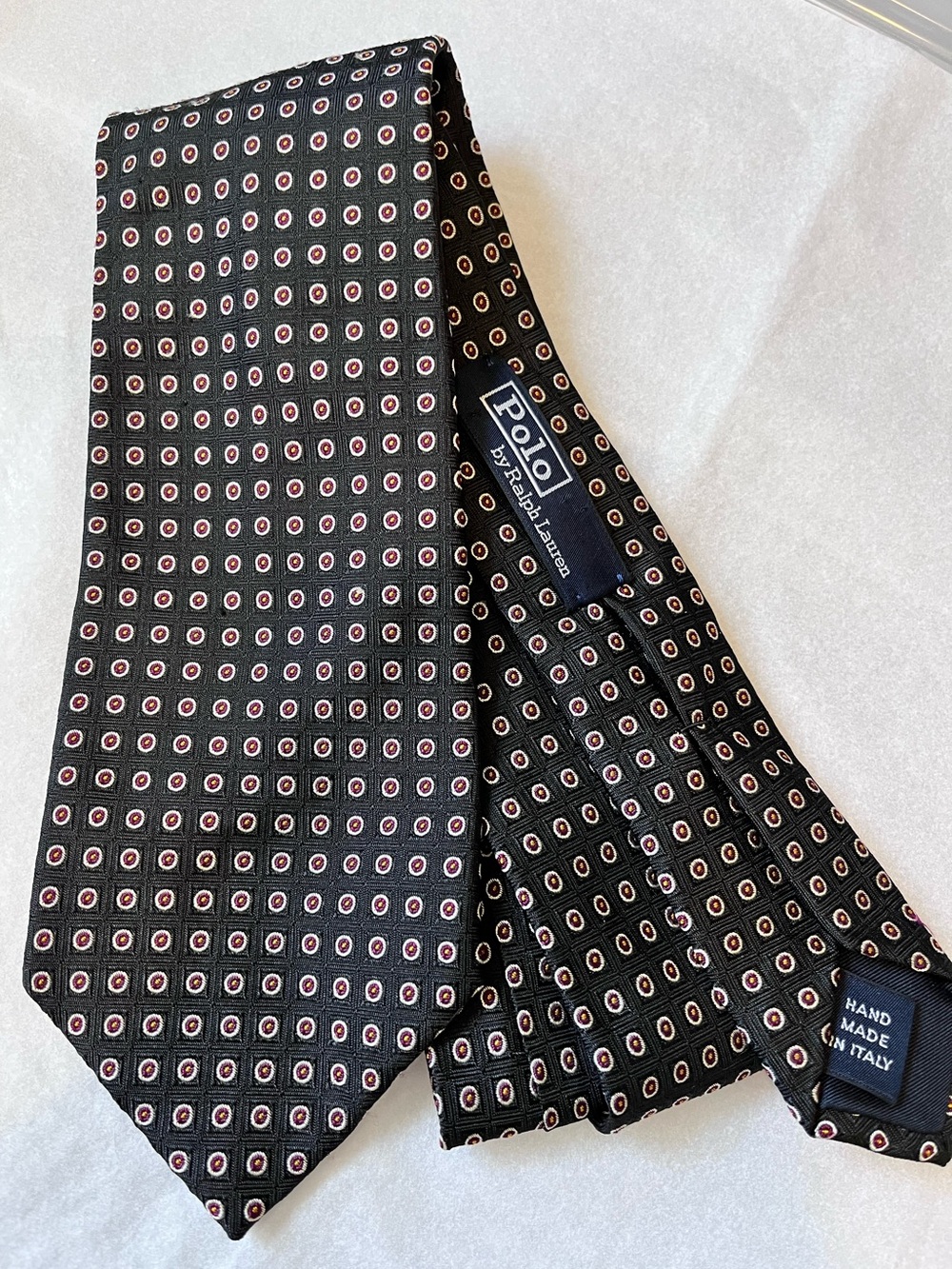 Polo Ralph Lauren Men's Silk Tie Necktie Handmade In Italy 4"x58" Black Burgundy
